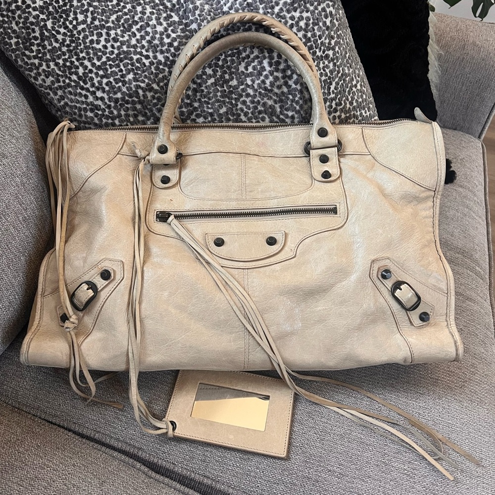 Balenciaga Cream Leather Motocross Classic Le City Work Bag - Picture 2 of 13